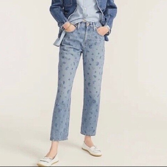 J Crew Slouchy Boyfriend Jean in Bandana Paisley Yin Yang High Rise Sz 27 - Picture 1 of 12